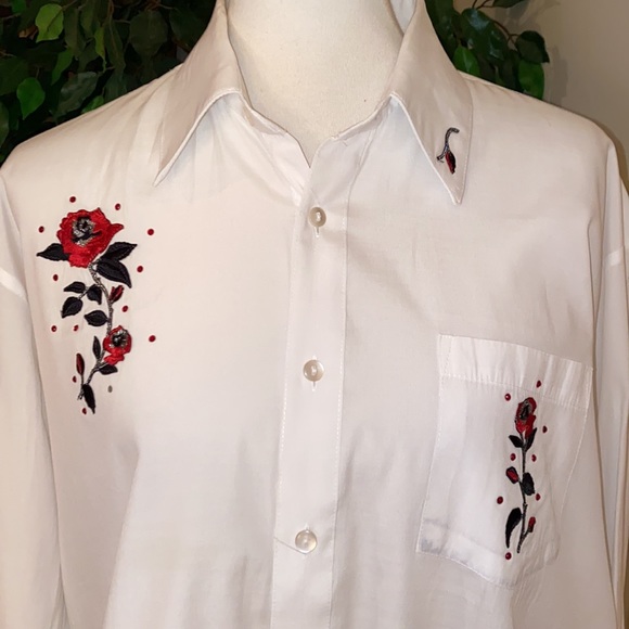 Henri Valdise Button Up Embellished L/S Shirt Poly-Cotton Blend Vintage - Picture 4 of 16